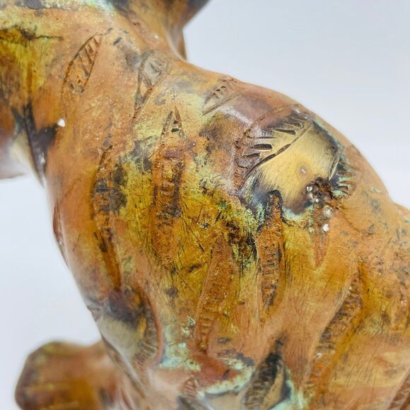 TIGER Decorative Figure Large Slinking Brass Copper Tone Item Made in India 15" - Picture 6 of 12